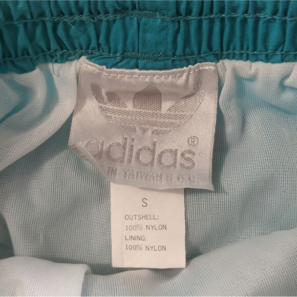 Vintage Adidas Swim Trunks Board Shorts Mens Small Lined Trefoil 90s Teal Nylon - Picture 5 of 9